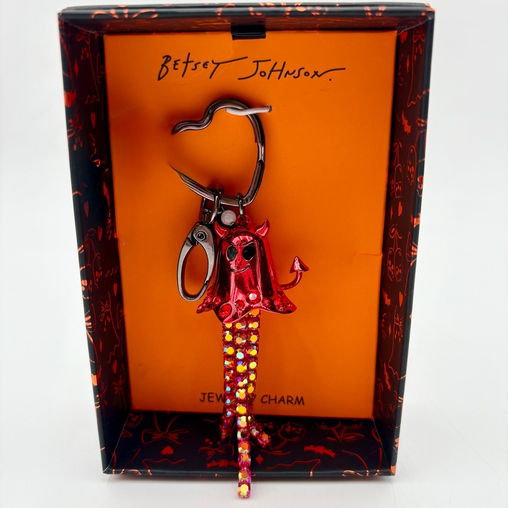 Betsey Johnson Halloween Devil Ghost Jeweled Bag Charm Key Chain Red NWT